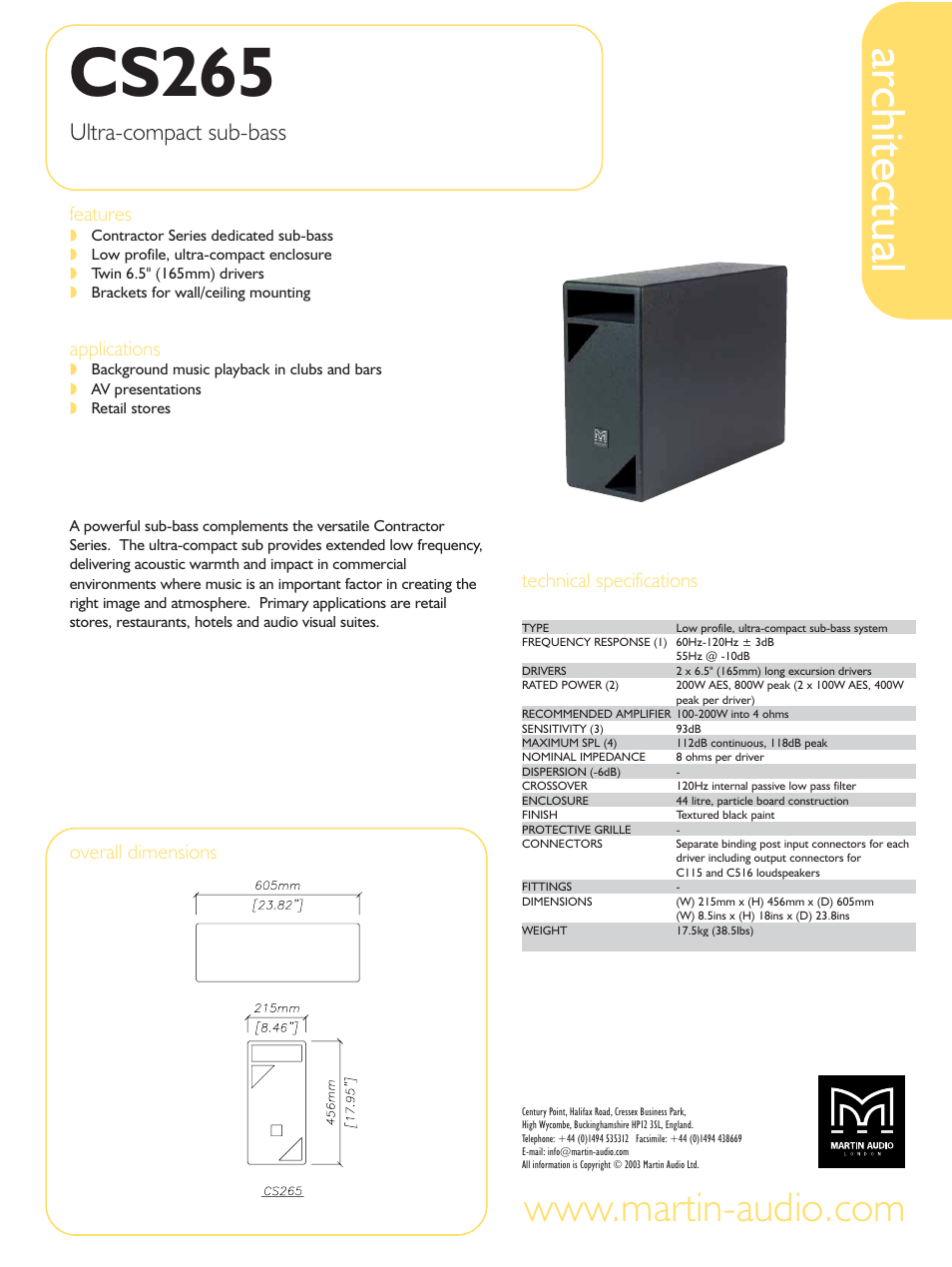 Martin Audio CS265 User Manual | 1 page