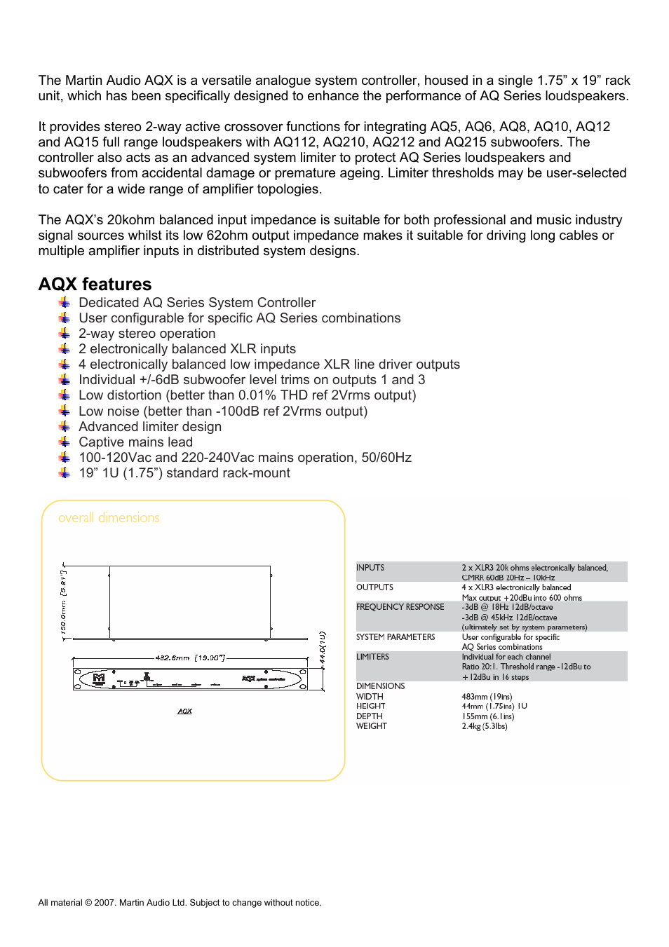 Aqx features | Martin Audio AQ Series User Manual | Page 21 / 49