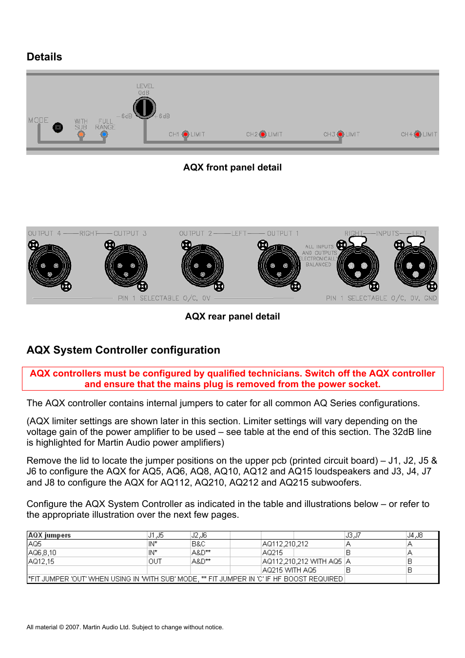 Details, Aqx system controller configuration | Martin Audio AQ Series User Manual | Page 22 / 49