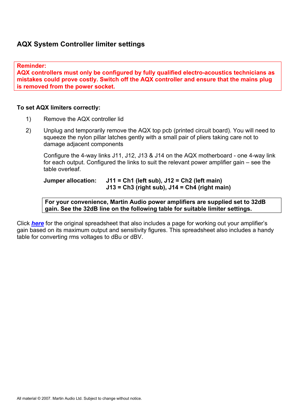 Aqx system controller limiter settings | Martin Audio AQ Series User Manual | Page 28 / 49