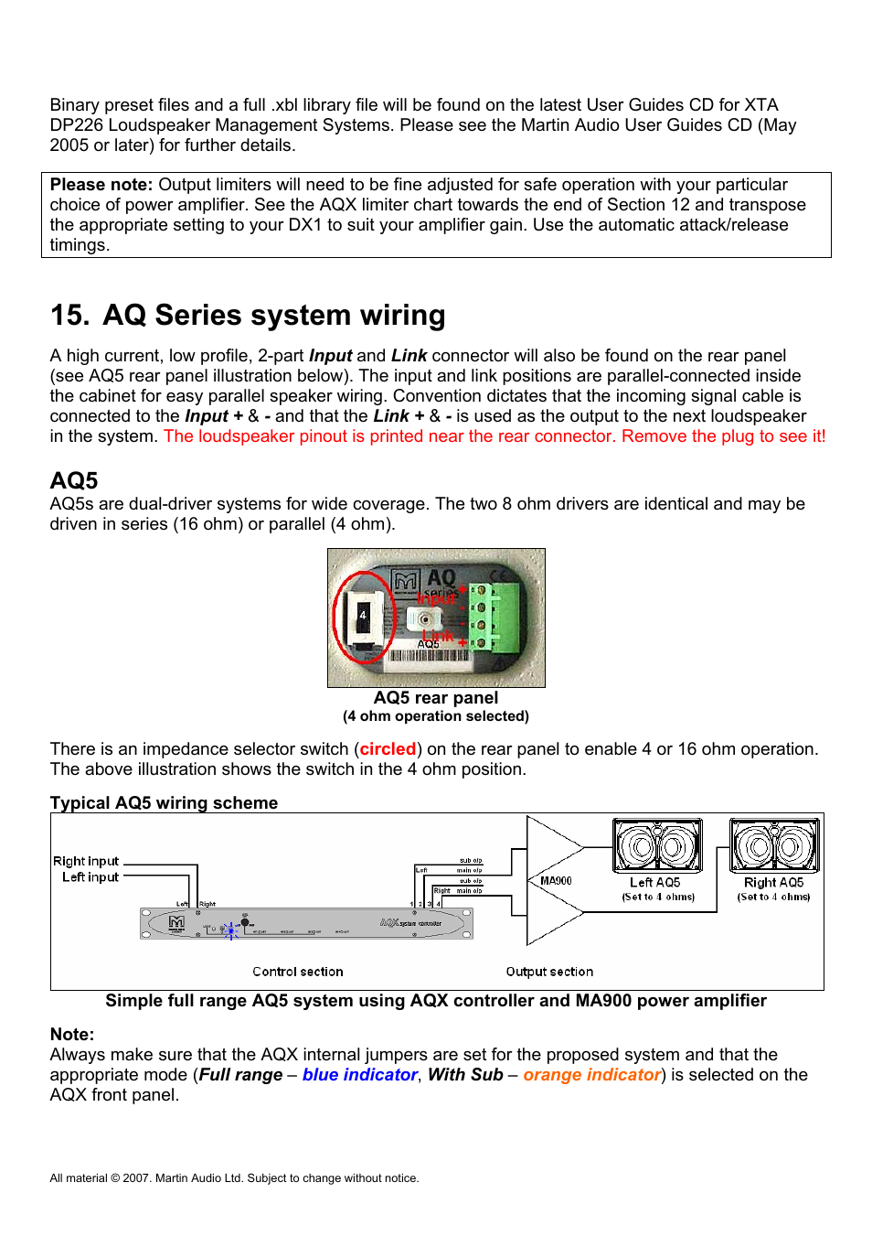 Aq series system wiring | Martin Audio AQ Series User Manual | Page 32 / 49