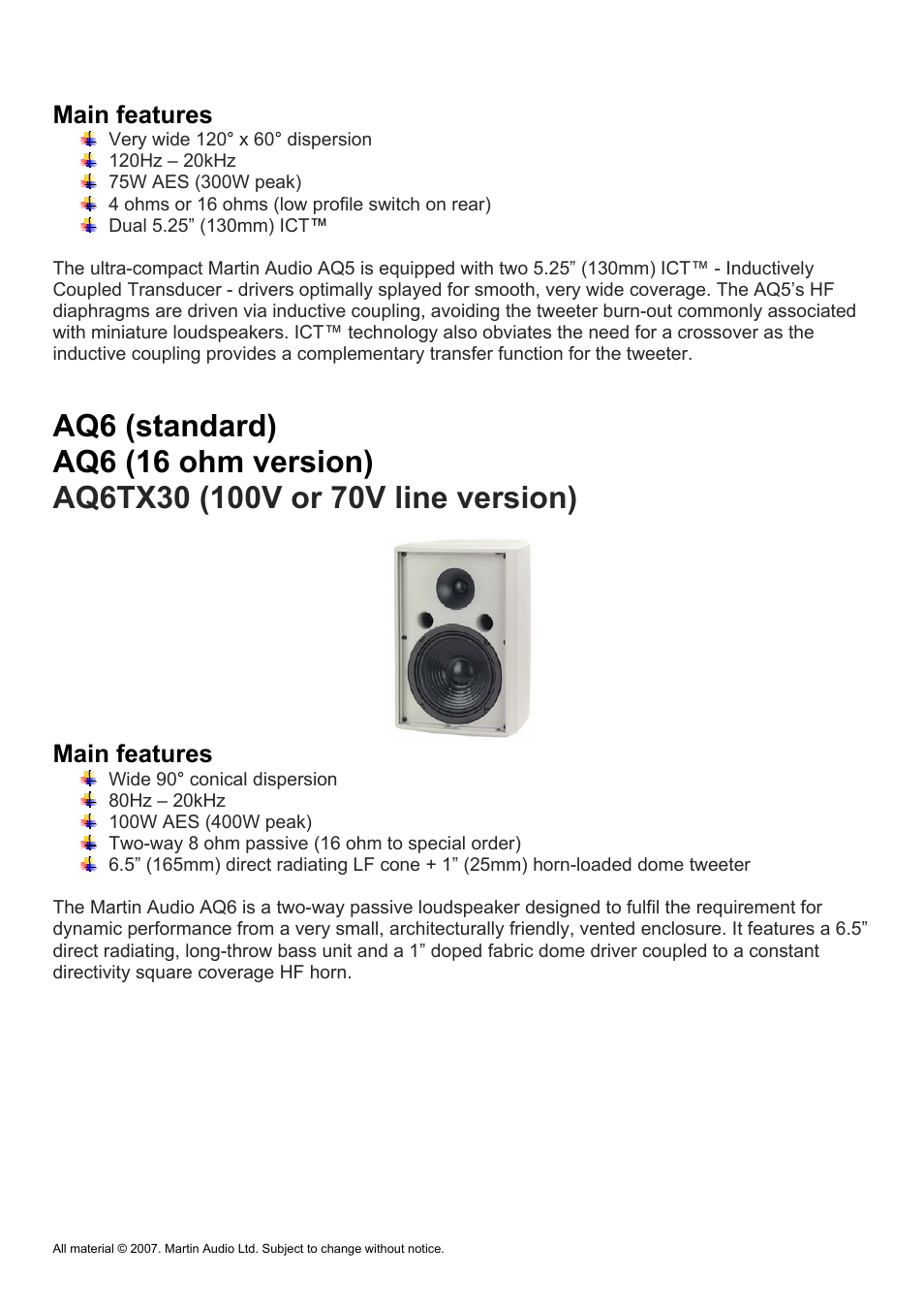 Main features | Martin Audio AQ Series User Manual | Page 5 / 49