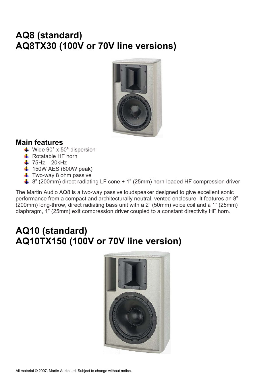 Main features | Martin Audio AQ Series User Manual | Page 6 / 49