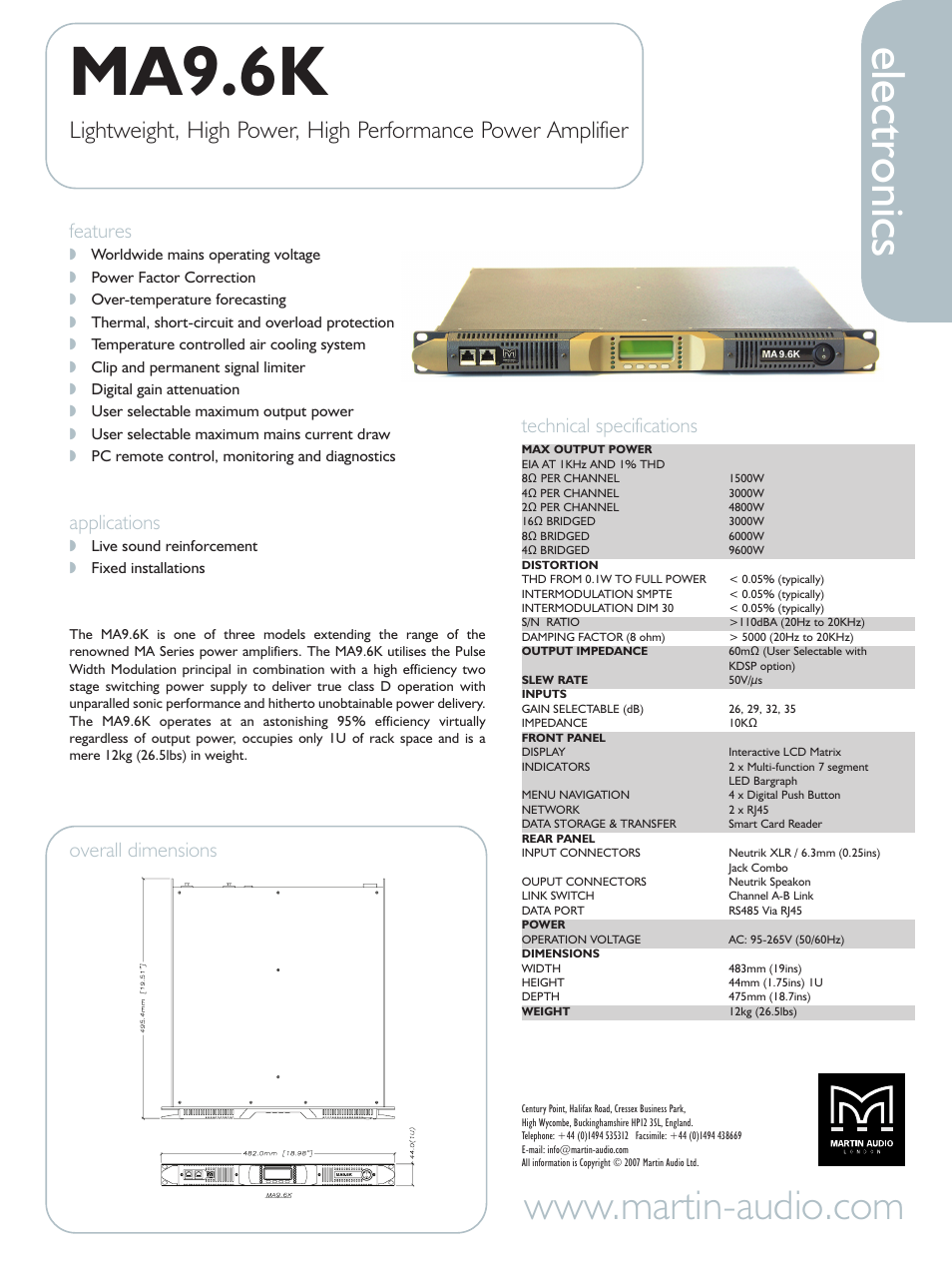 Martin Audio MA9.6K User Manual | 1 page