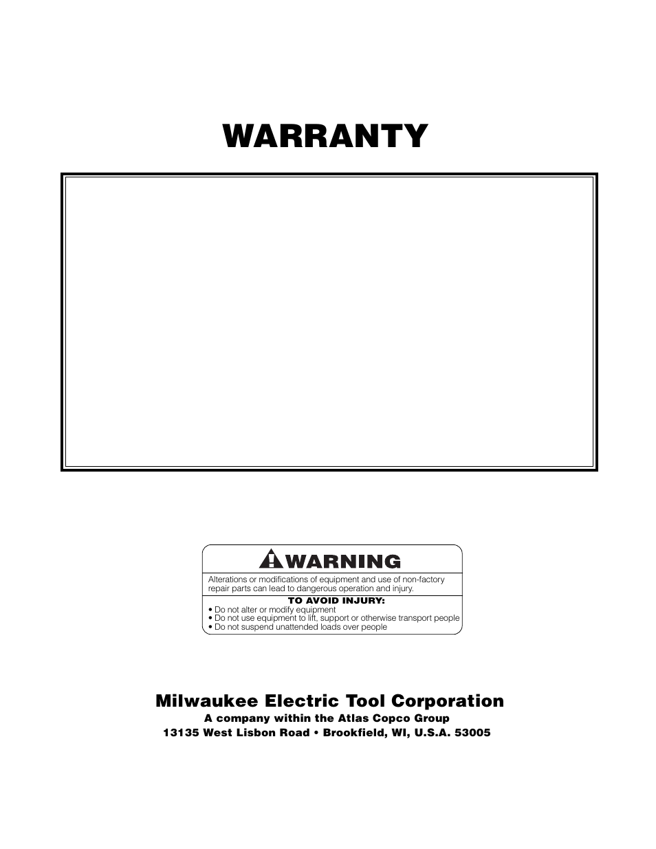 Warranty, Milwaukee electric tool corporation | Milwaukee 9568 User Manual | Page 2 / 32