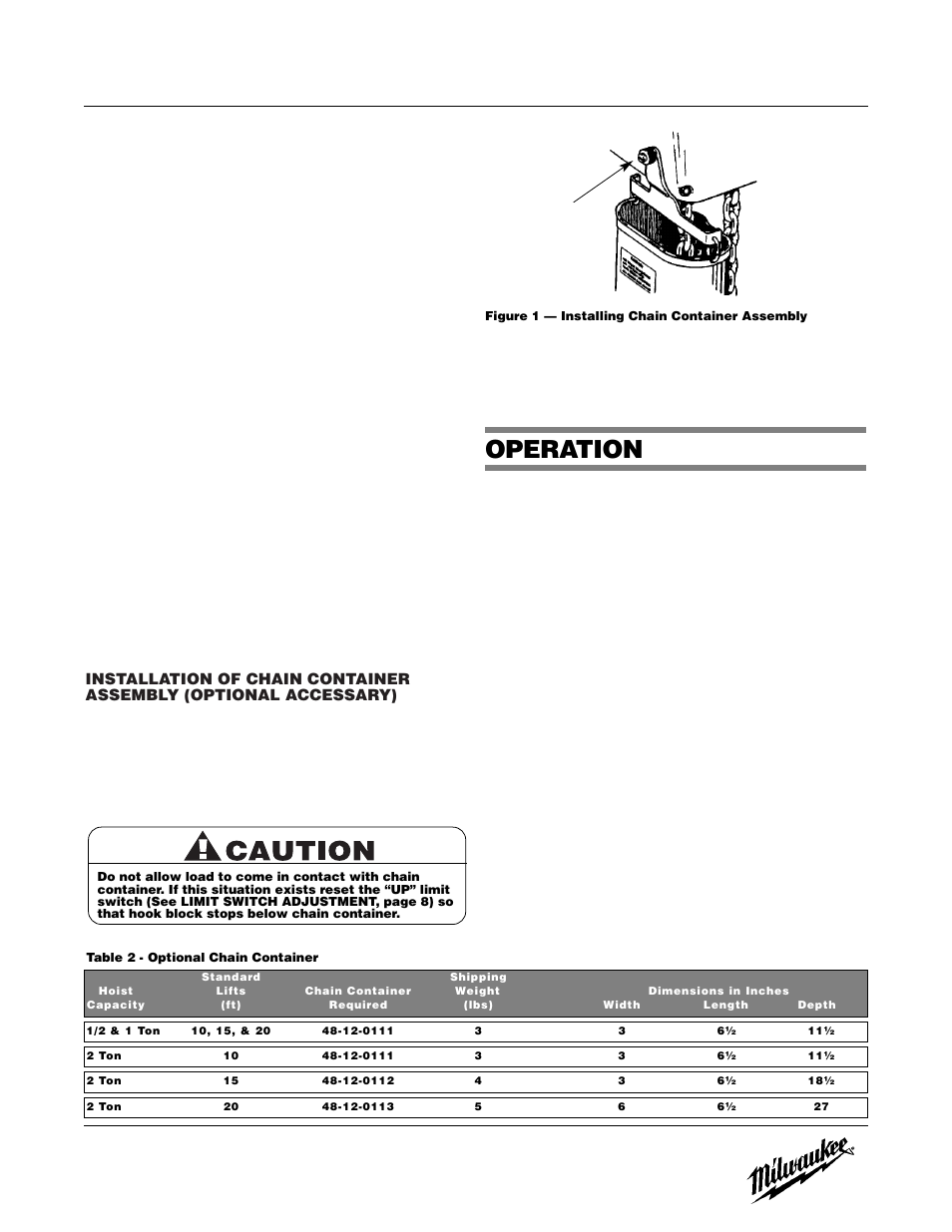 Operation | Milwaukee 9568 User Manual | Page 6 / 32