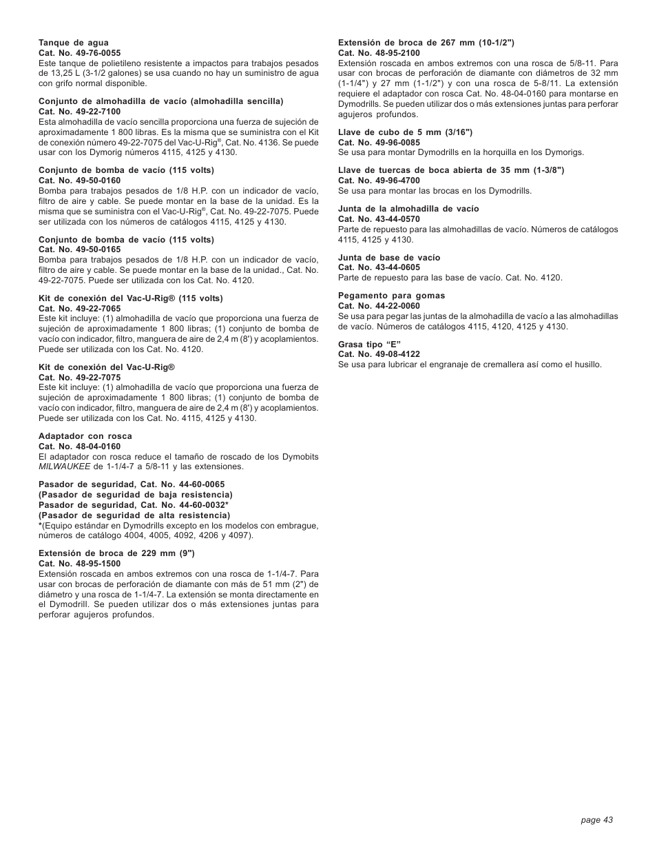 Milwaukee 4094 20A User Manual | Page 43 / 44