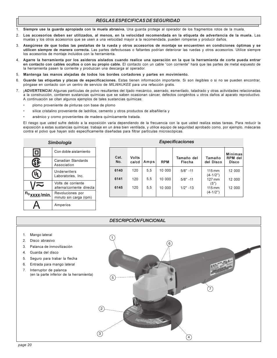 Milwaukee angle grinder User Manual | Page 20 / 28