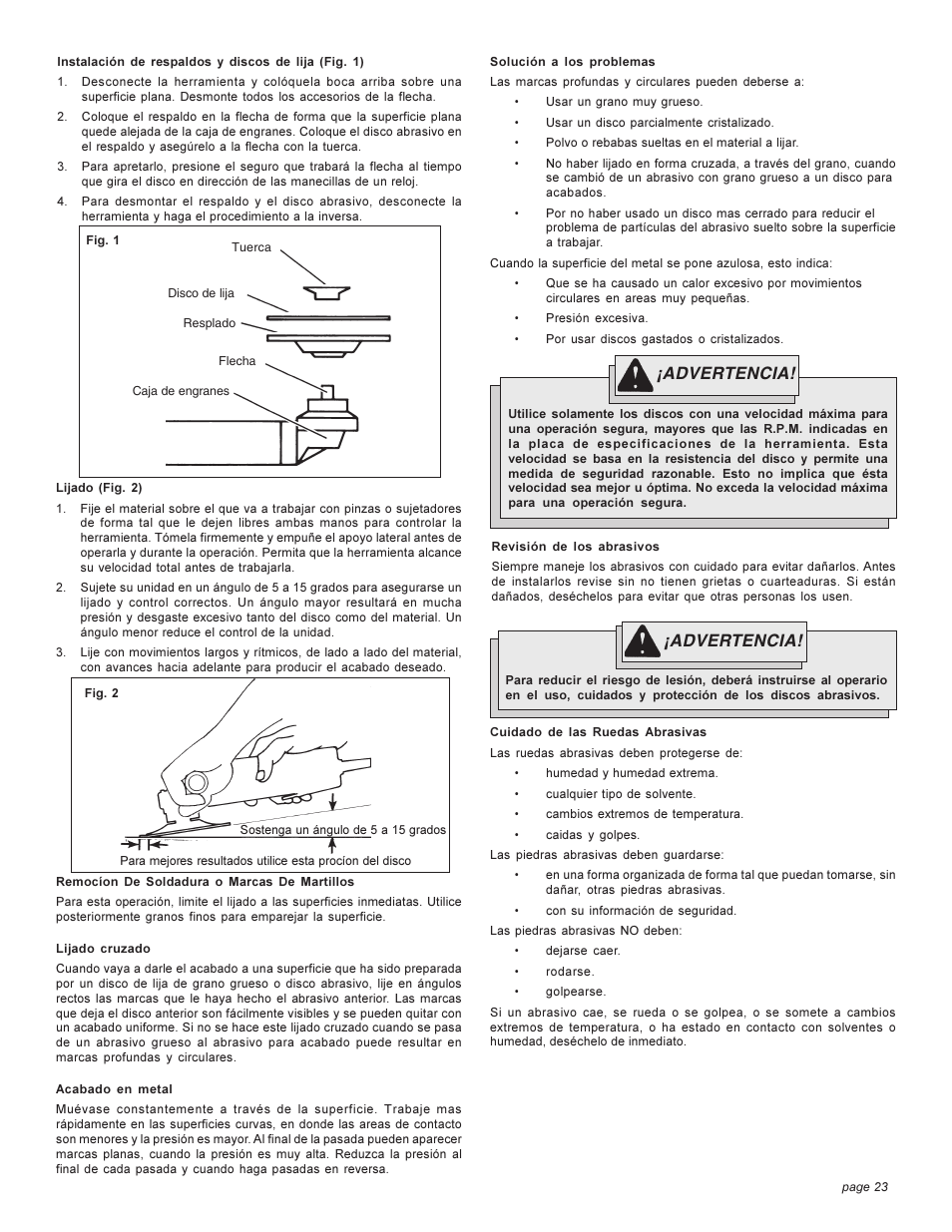 Advertencia | Milwaukee angle grinder User Manual | Page 23 / 28