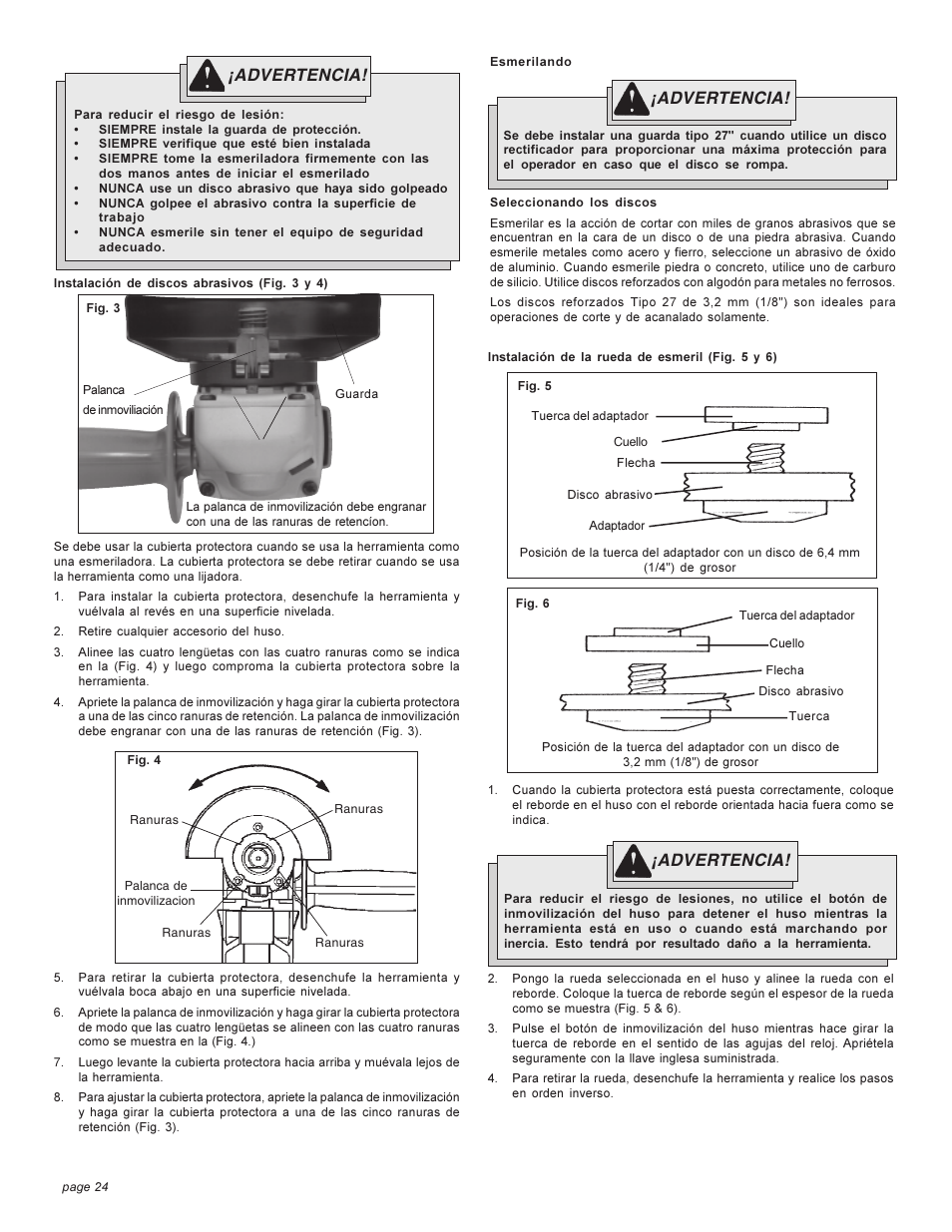 Advertencia | Milwaukee angle grinder User Manual | Page 24 / 28