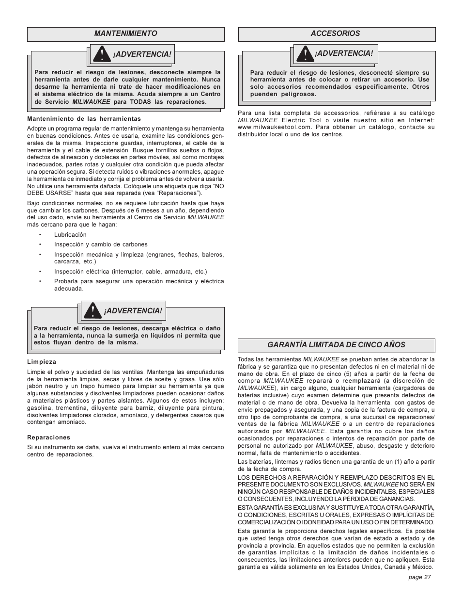 Milwaukee angle grinder User Manual | Page 27 / 28