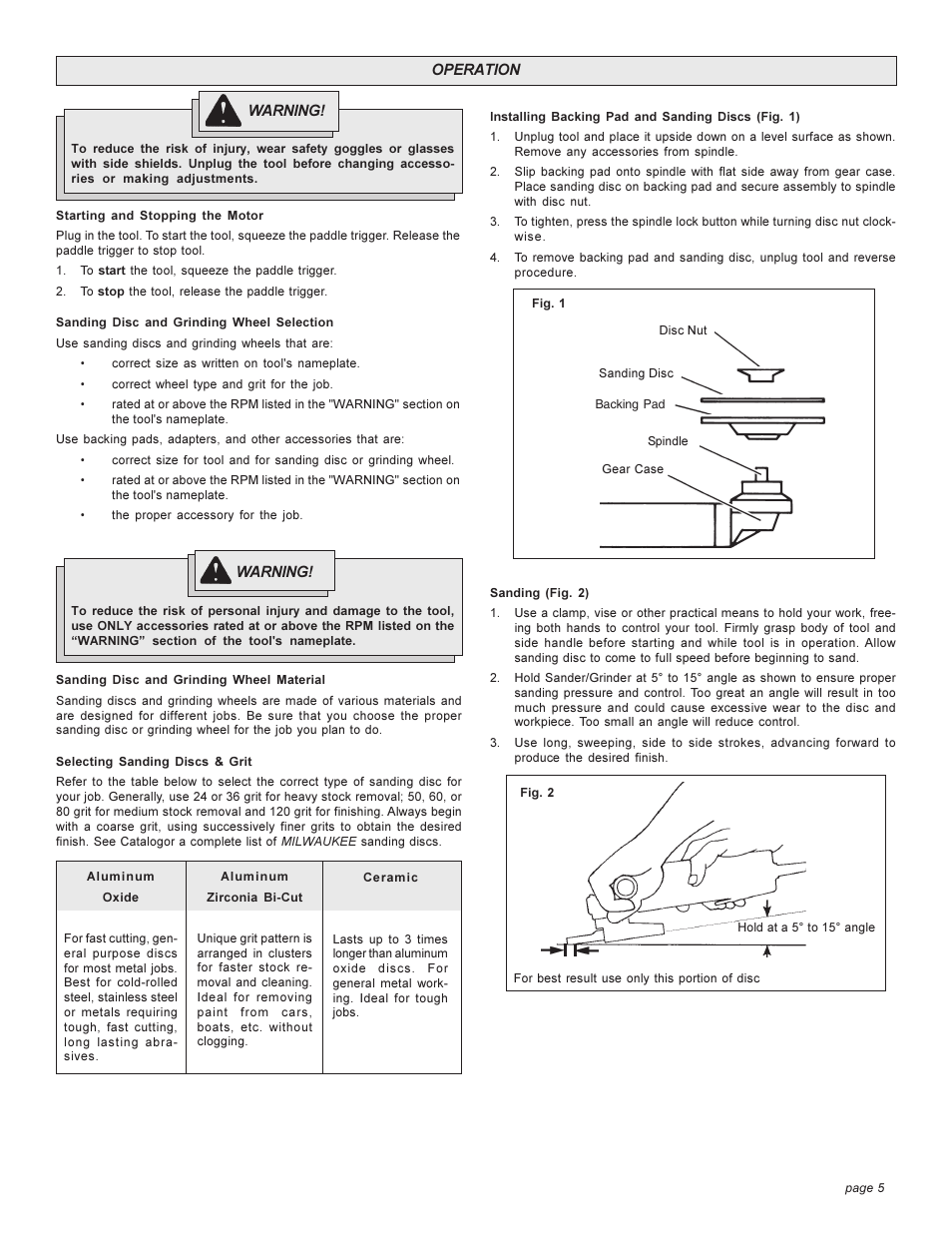 Milwaukee angle grinder User Manual | Page 5 / 28