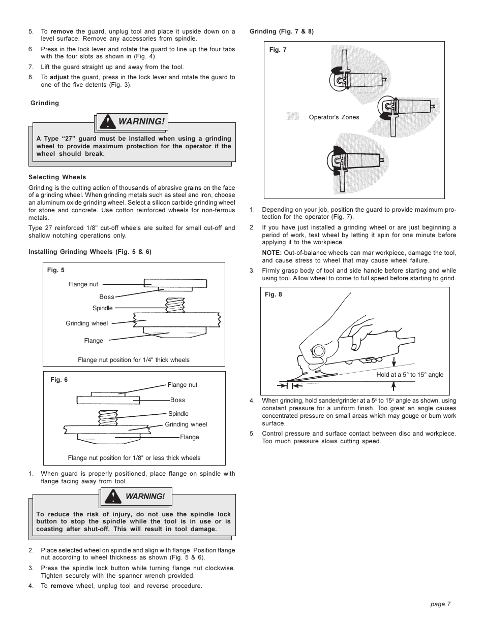 Warning | Milwaukee angle grinder User Manual | Page 7 / 28