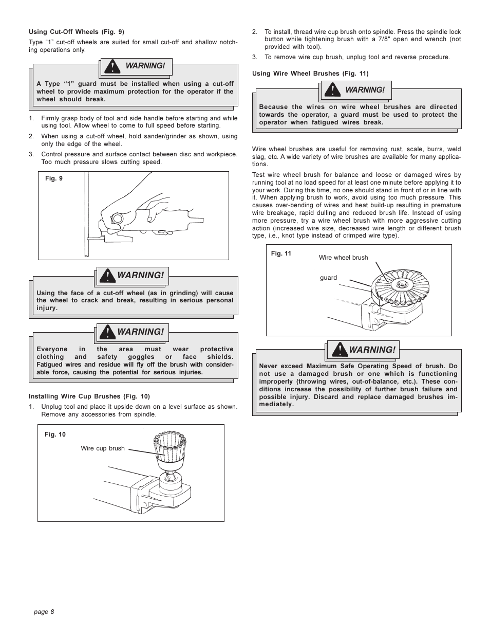 Warning | Milwaukee angle grinder User Manual | Page 8 / 28
