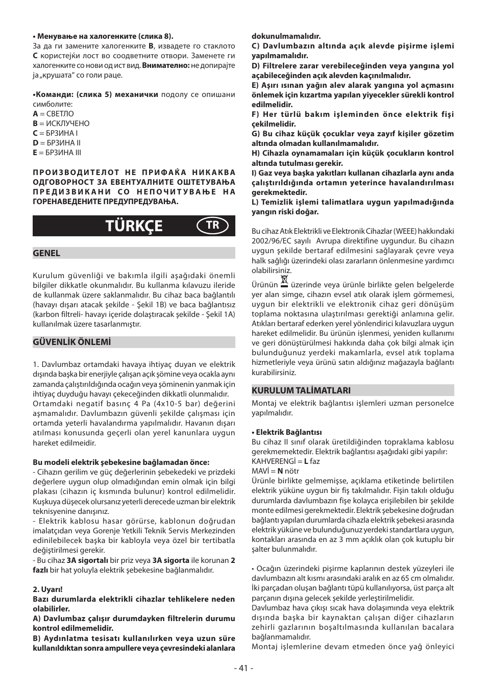 Türkçe | DeLonghi KD-LN60 User Manual | Page 41 / 48