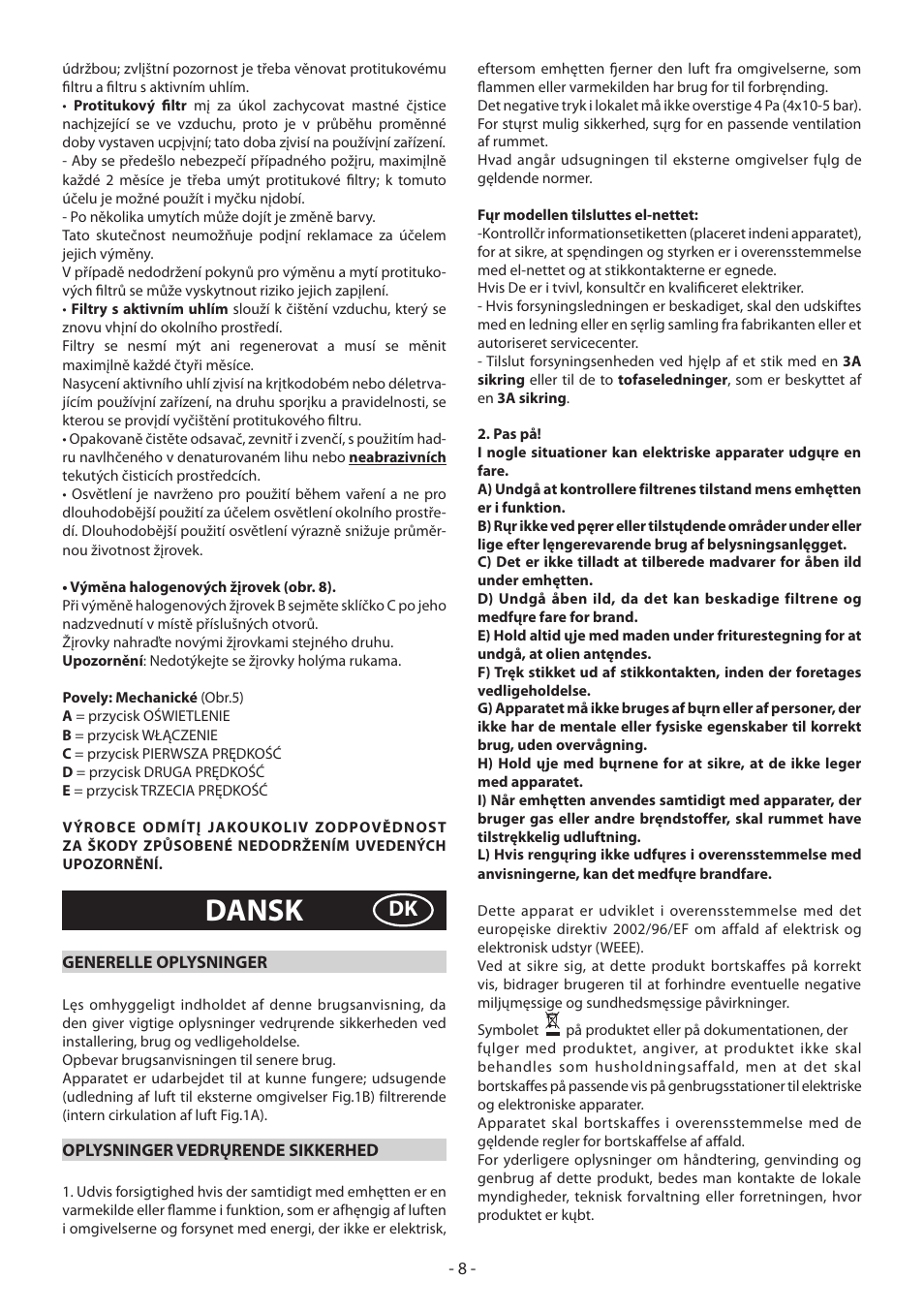 Dansk | DeLonghi KD-LN60 User Manual | Page 8 / 48