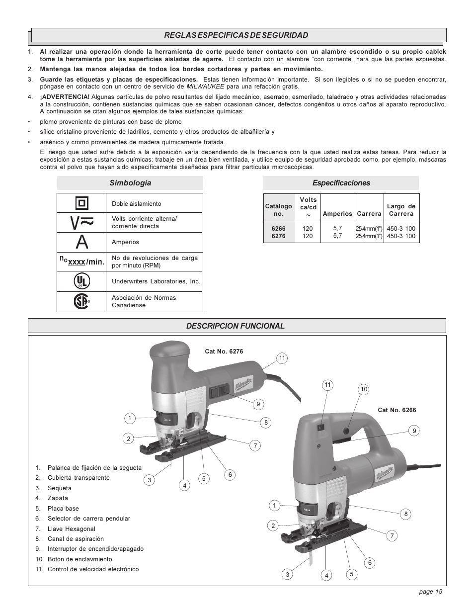 Milwaukee 6276 User Manual | Page 15 / 20