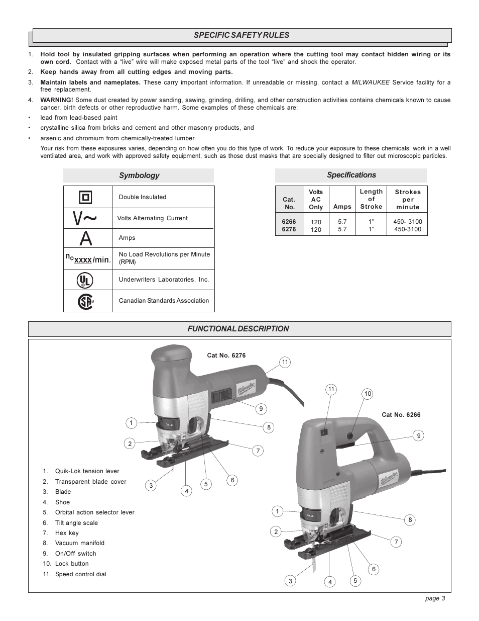 Milwaukee 6276 User Manual | Page 3 / 20