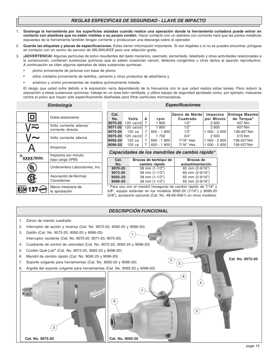 Milwaukee Impact Wrench User Manual | Page 15 / 20