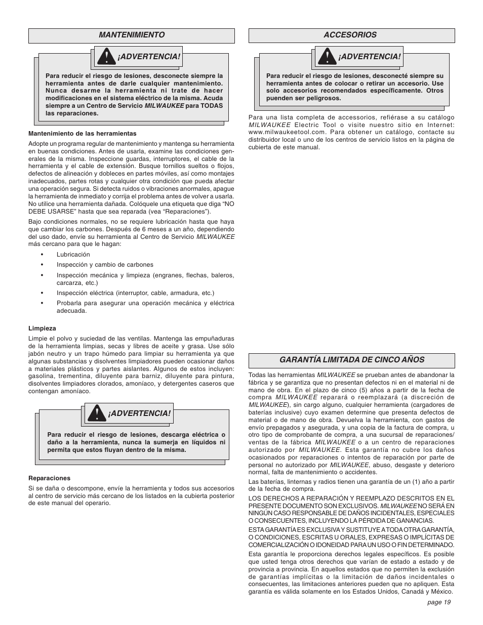 Milwaukee Impact Wrench User Manual | Page 19 / 20