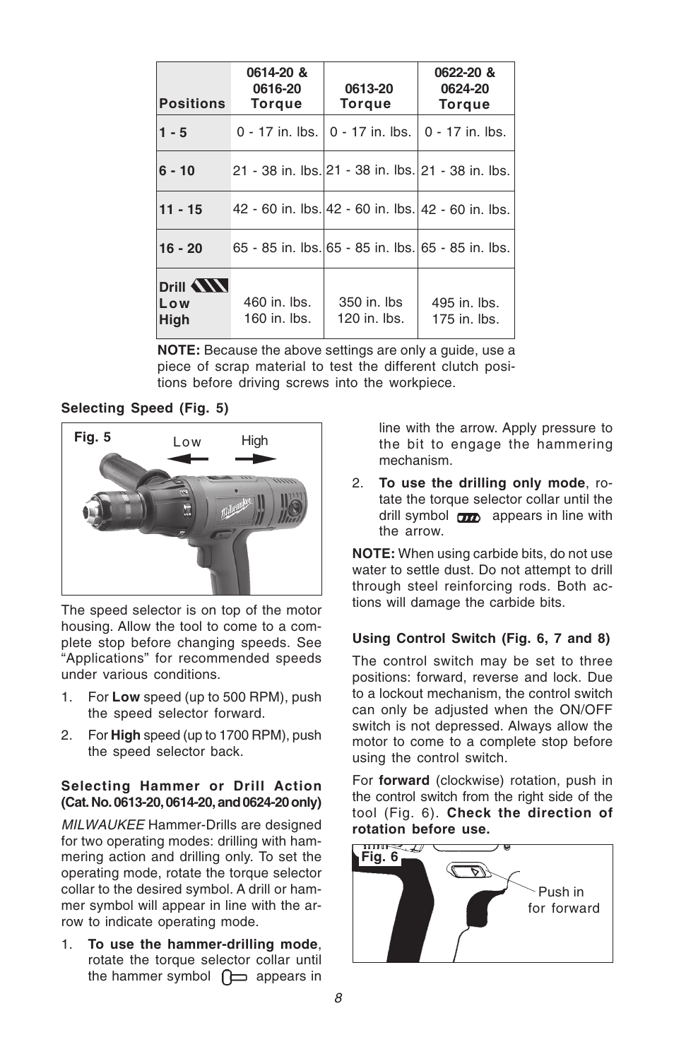 Milwaukee Hammer-Drill User Manual | Page 8 / 40