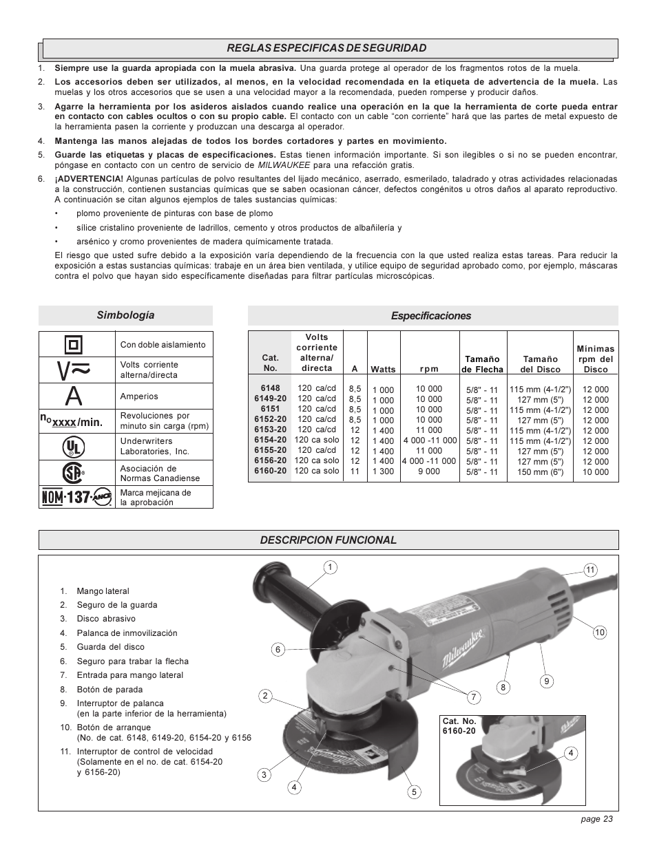 Milwaukee HEAVY-DUTYSANDERS 6148 User Manual | Page 23 / 32