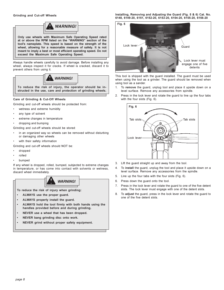 Warning | Milwaukee HEAVY-DUTYSANDERS 6148 User Manual | Page 8 / 32