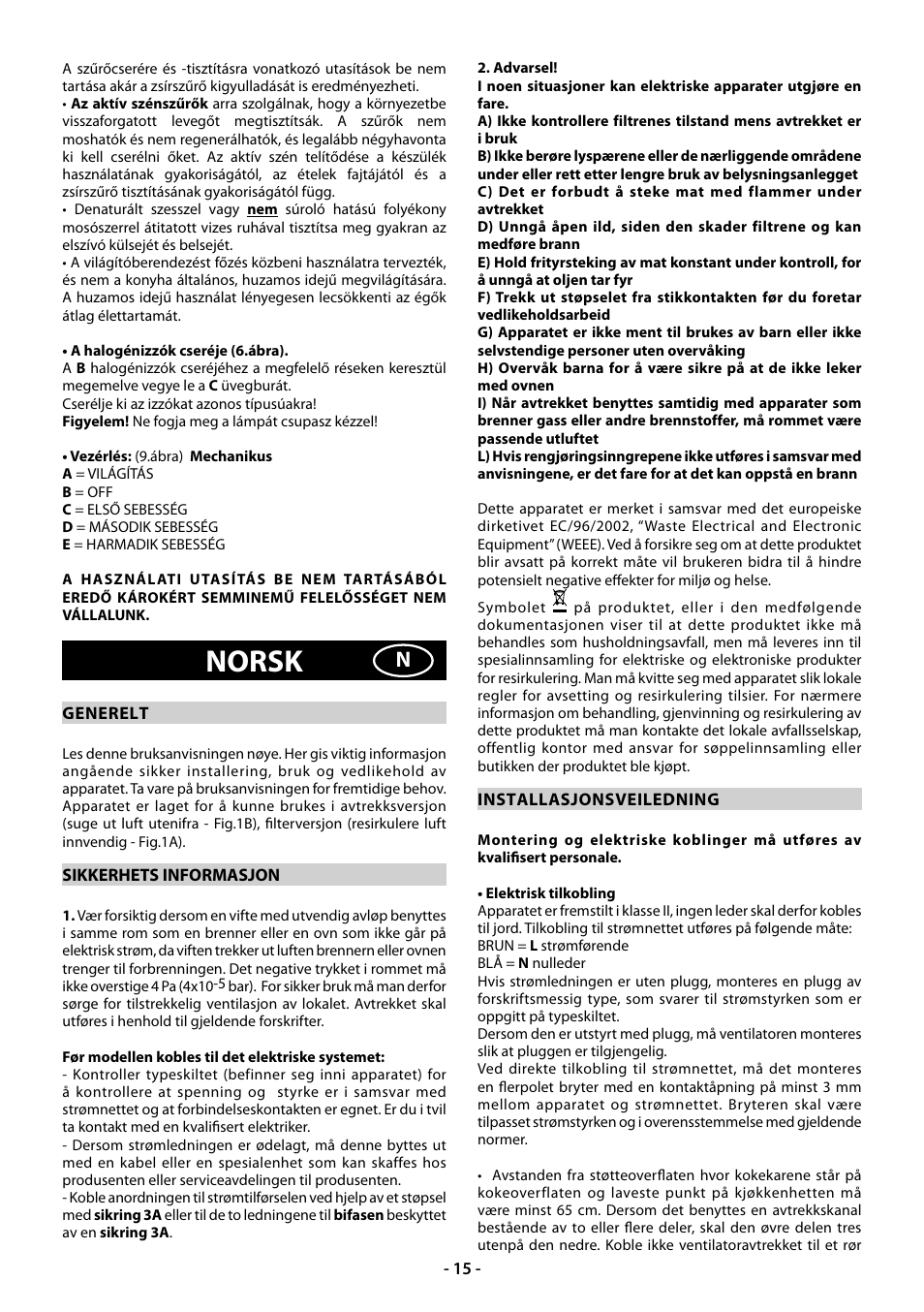Norsk | Beko CWB 9610 X  RU User Manual | Page 15 / 44