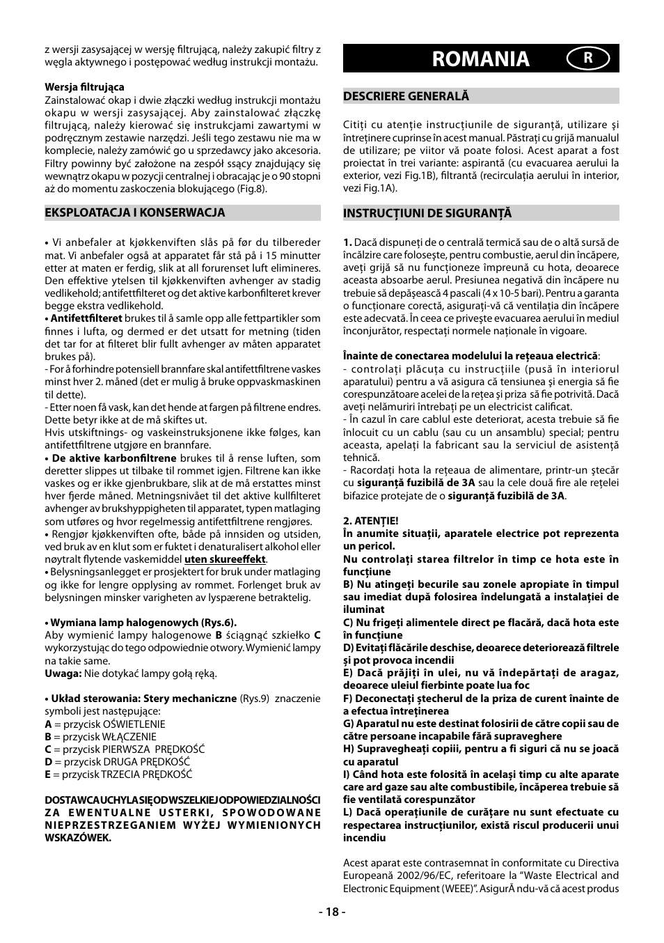 Romania | Beko CWB 9610 X  RU User Manual | Page 18 / 44
