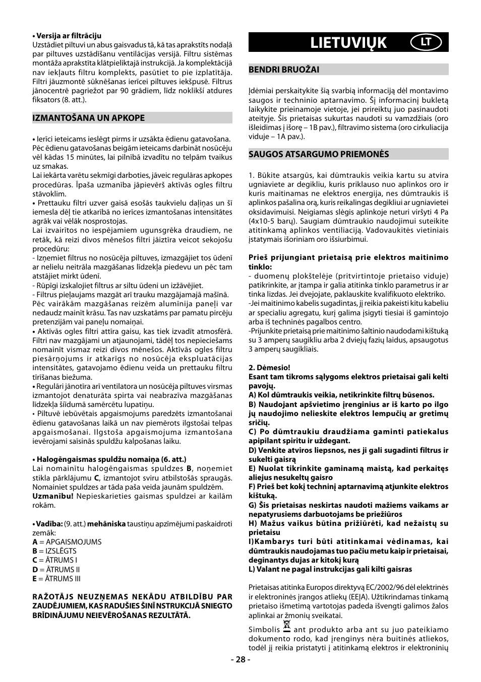 Lietuviųk | Beko CWB 9610 X  RU User Manual | Page 28 / 44