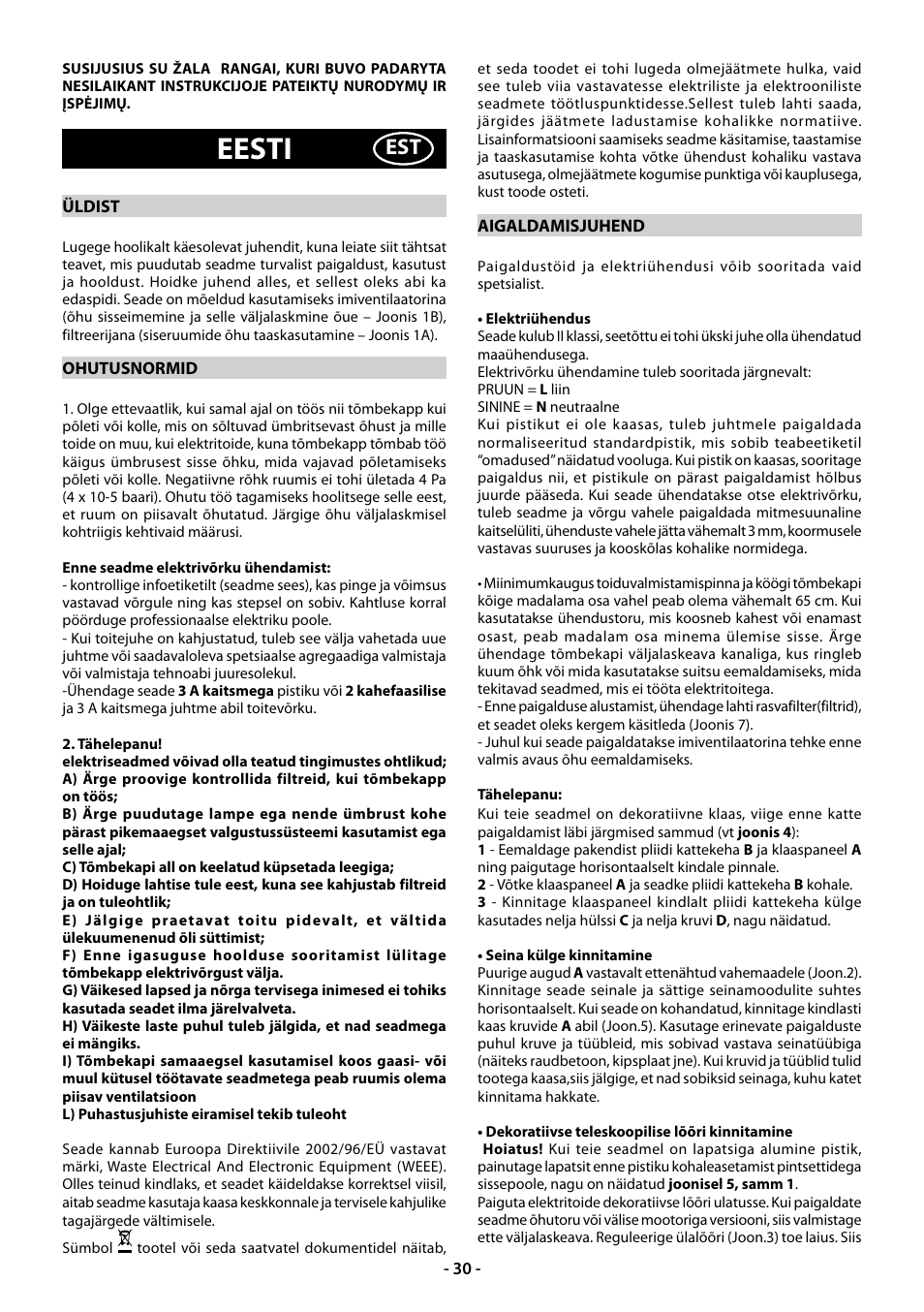 Eesti | Beko CWB 9610 X  RU User Manual | Page 30 / 44