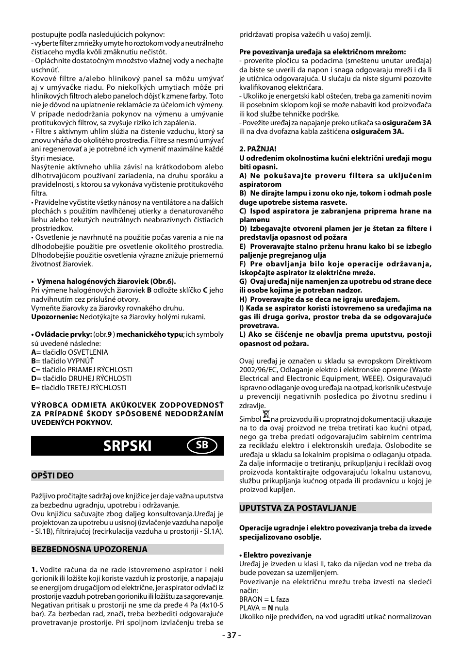 Srpski | Beko CWB 9610 X  RU User Manual | Page 37 / 44