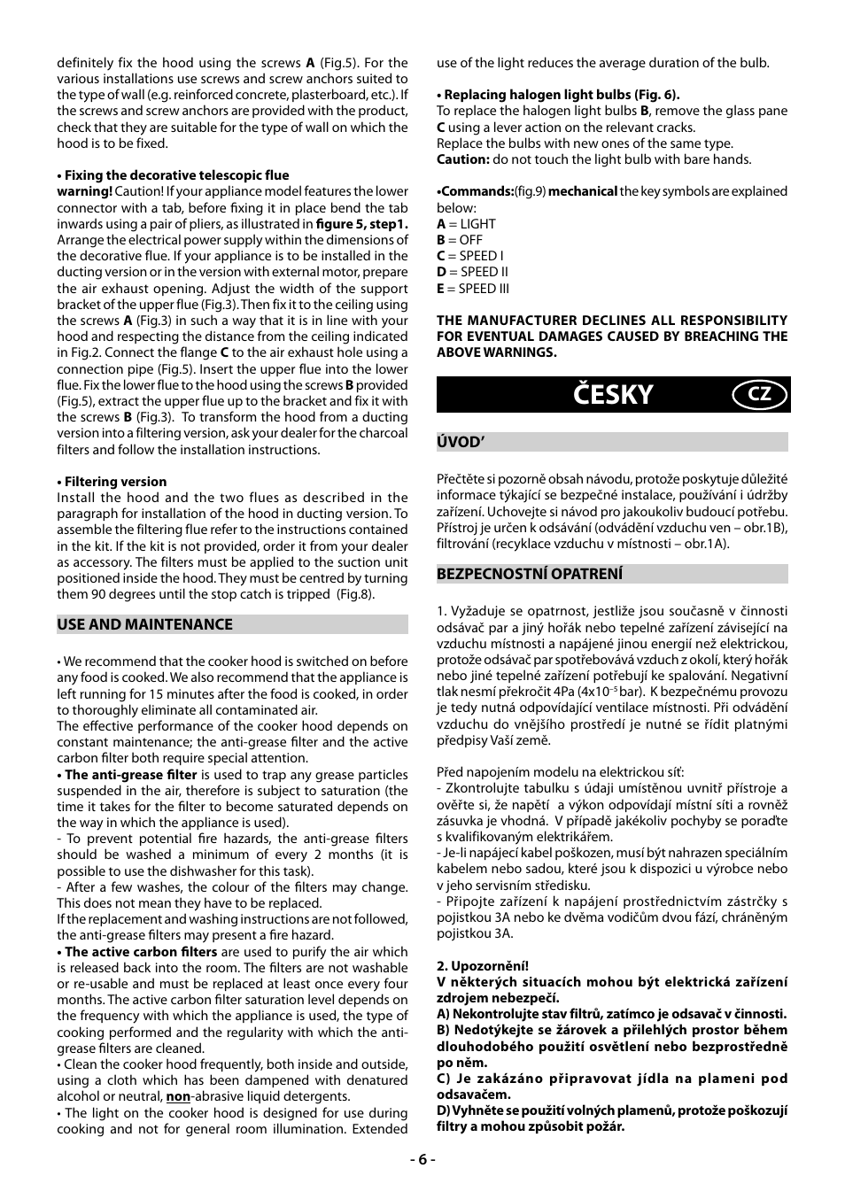 Česky | Beko CWB 9610 X  RU User Manual | Page 6 / 44