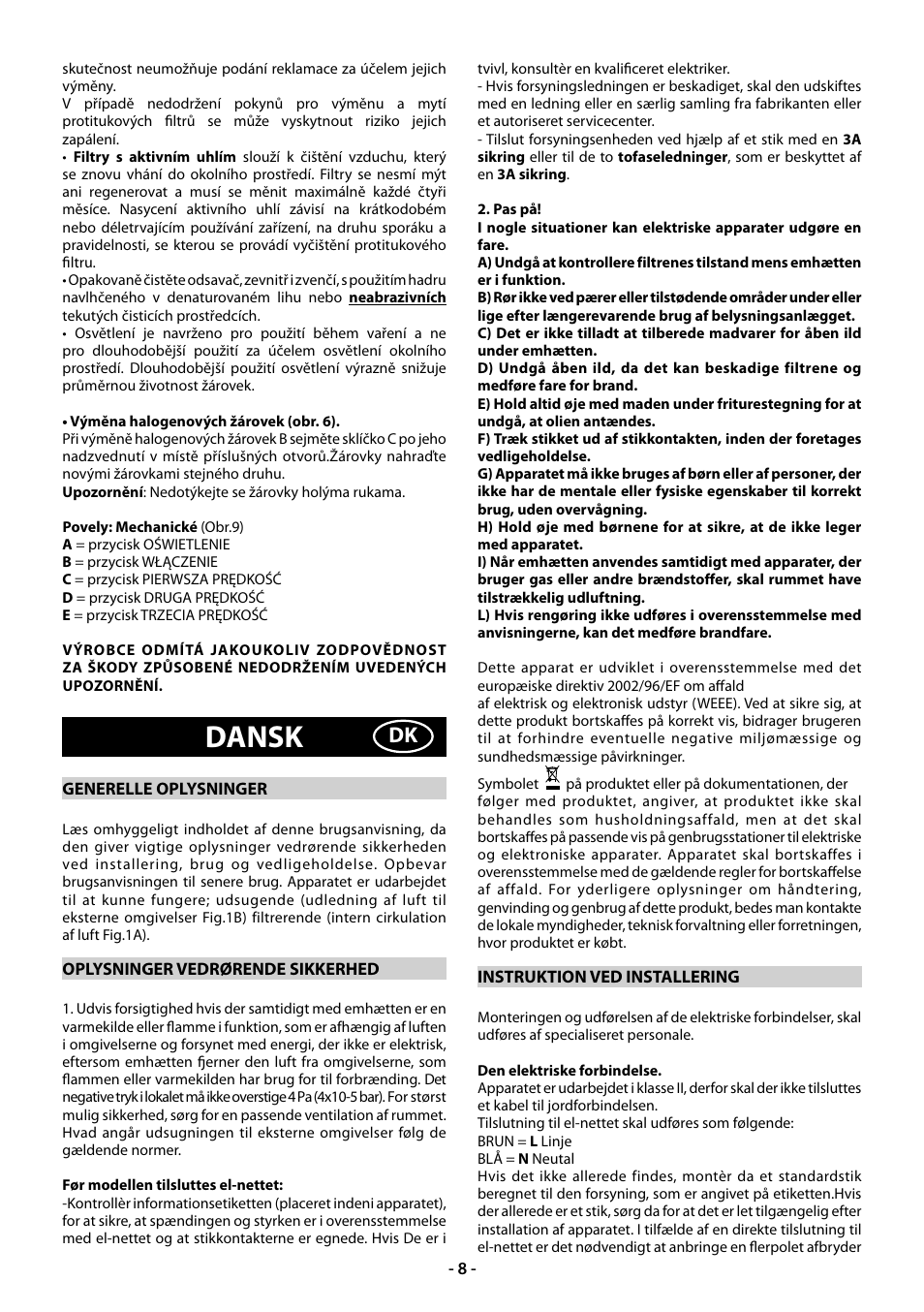 Dansk | Beko CWB 9610 X  RU User Manual | Page 8 / 44