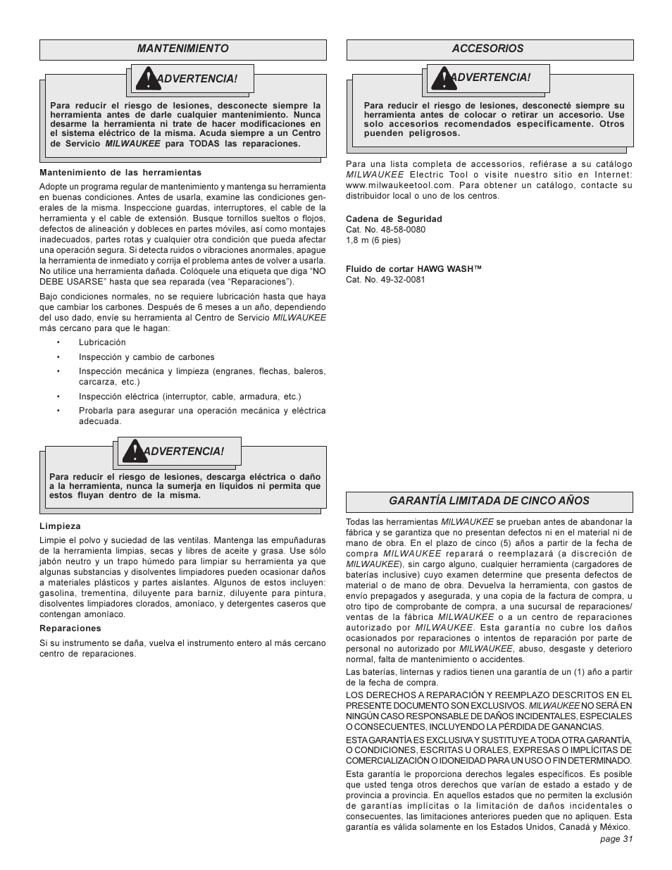 Milwaukee 4262-1 User Manual | Page 31 / 32