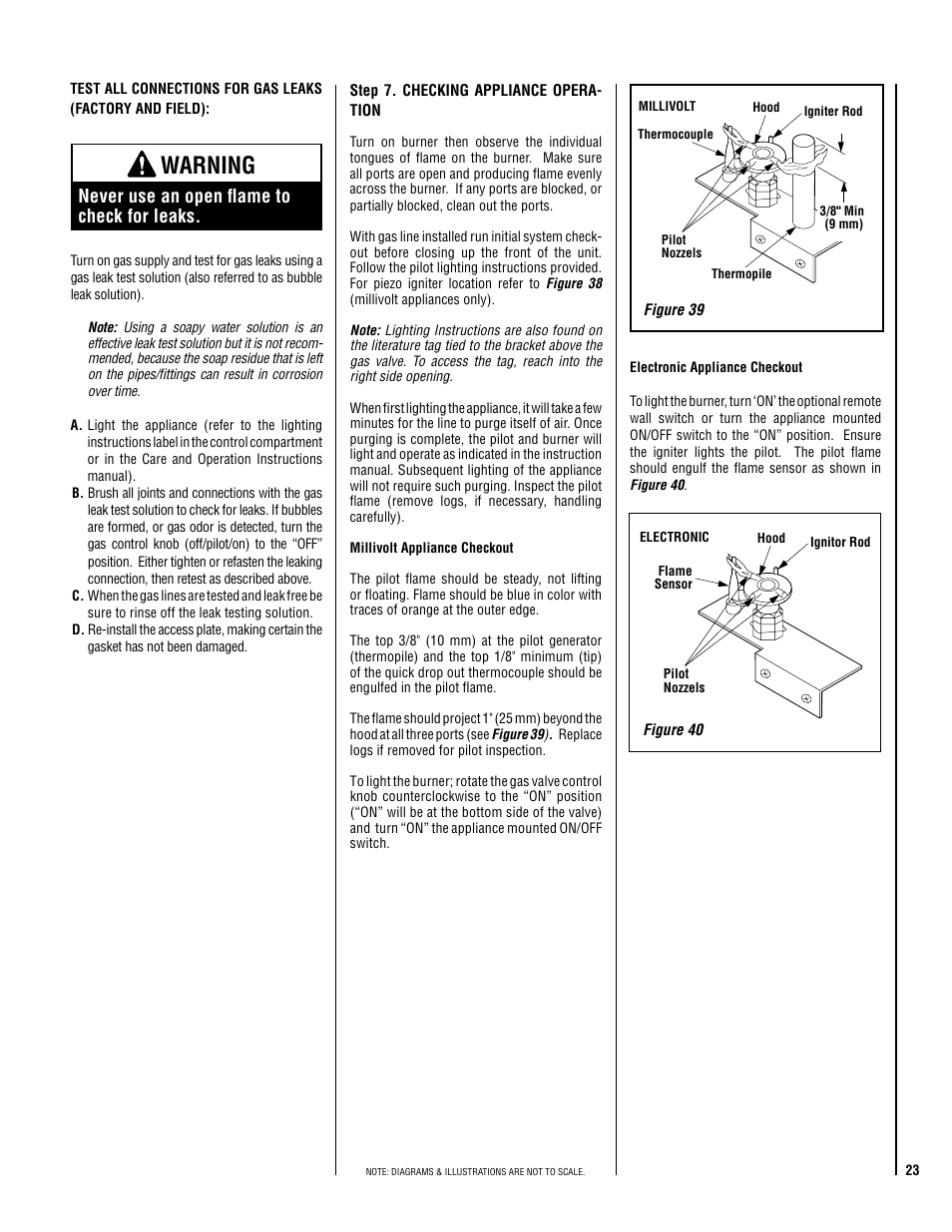 Warning, Never use an open flame to check for leaks | Milwaukee LSM40MP-2 User Manual | Page 23 / 32