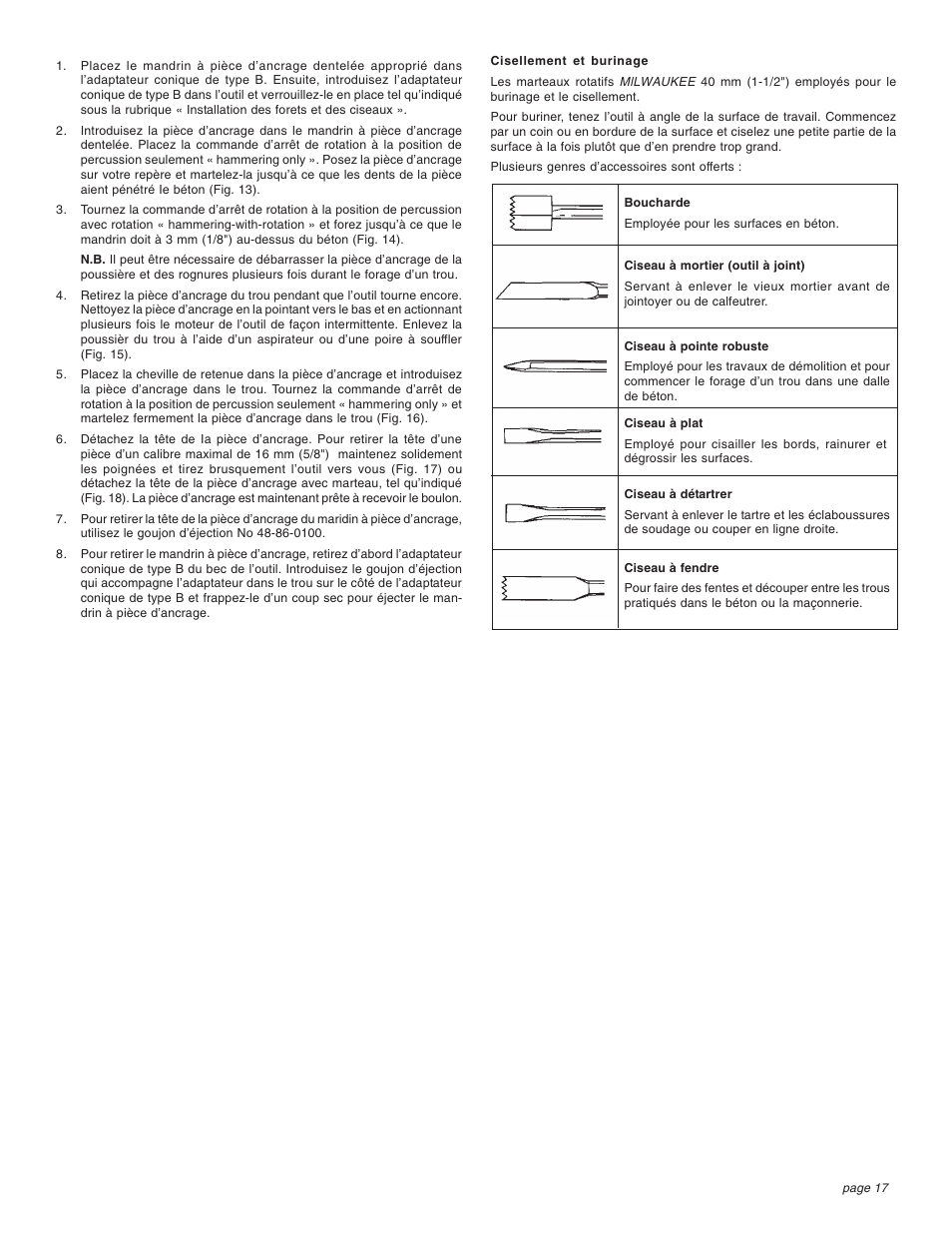 Milwaukee 1-1/2" User Manual | Page 17 / 28