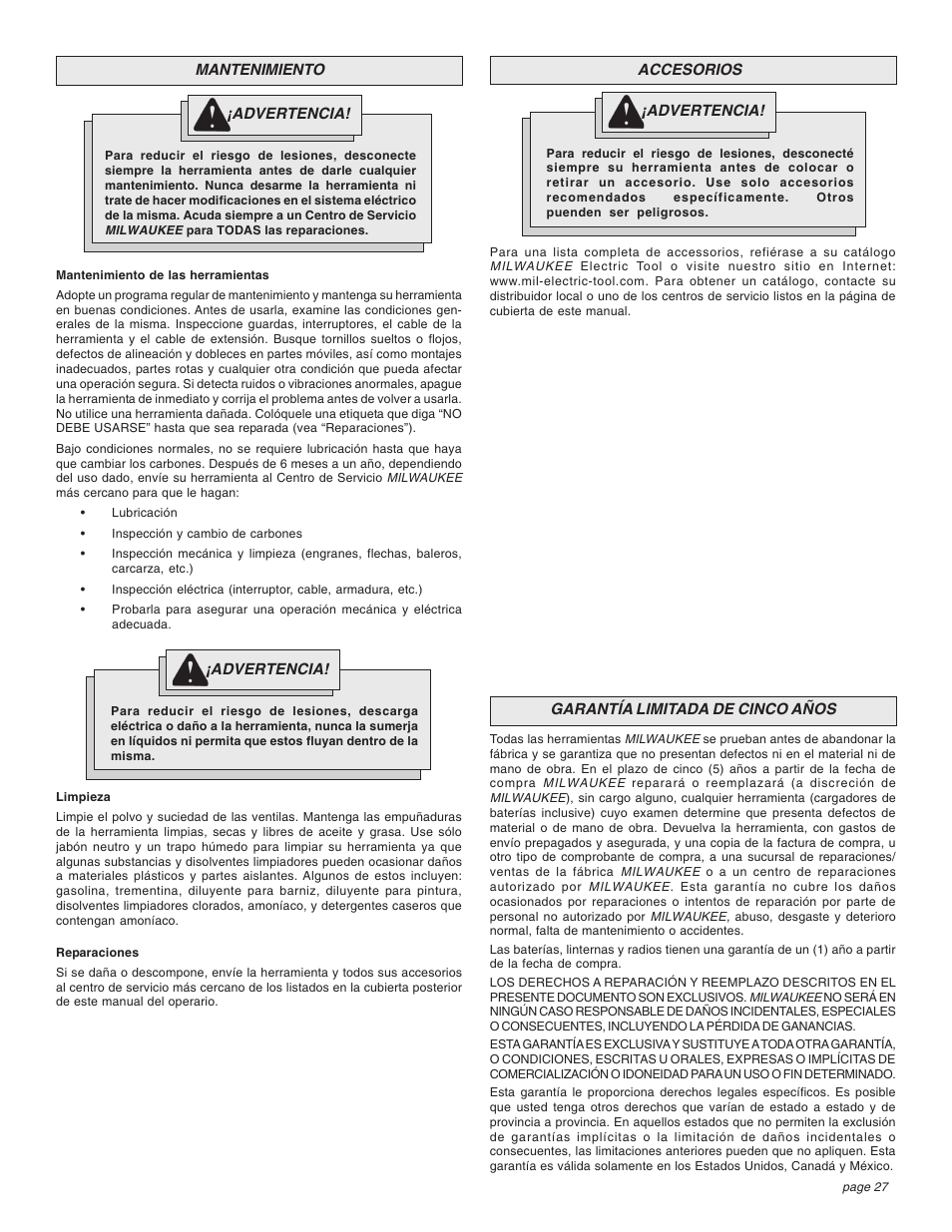 Milwaukee 1-1/2" User Manual | Page 27 / 28