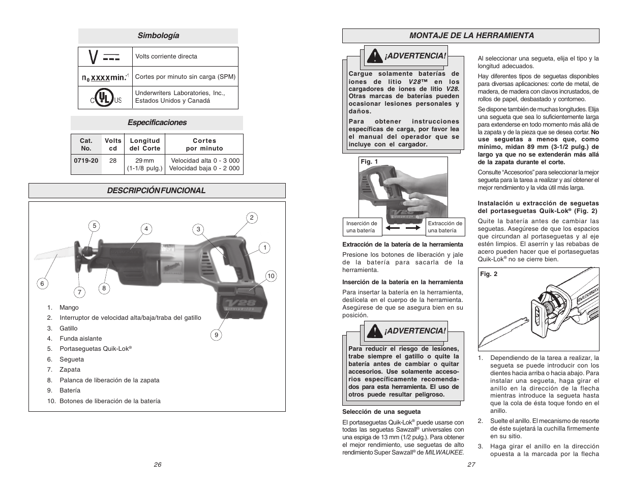 Milwaukee V28 0719-20 User Manual | Page 14 / 19