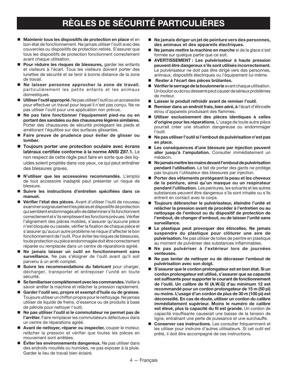 Règles de sécurité particulières | Milwaukee M4910-20 User Manual | Page 22 / 48