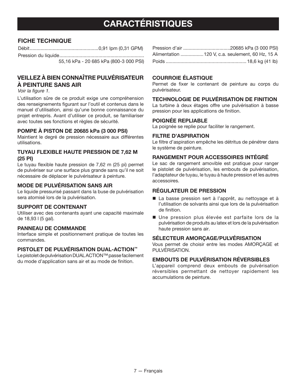Caractéristiques | Milwaukee M4910-20 User Manual | Page 25 / 48