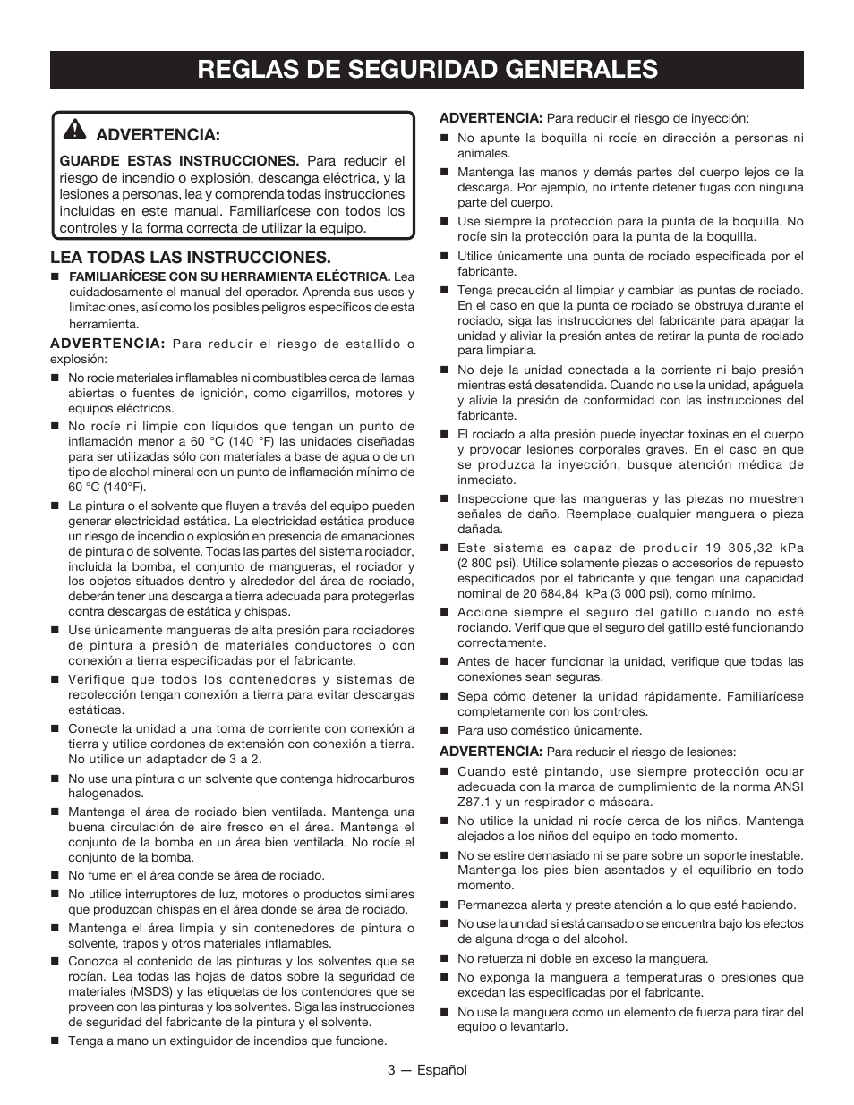 Reglas de seguridad generales, Advertencia, Lea todas las instrucciones | Milwaukee M4910-20 User Manual | Page 35 / 48