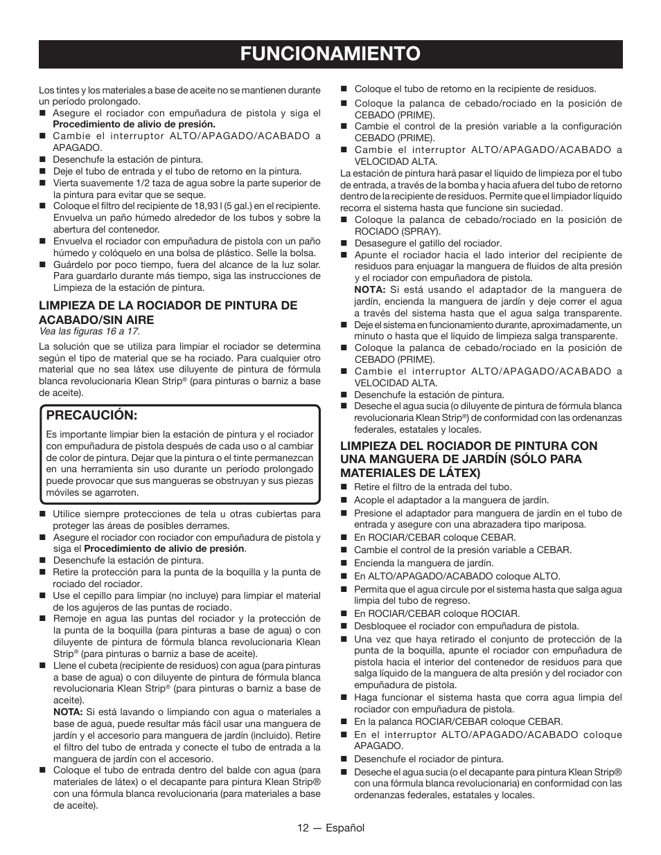 Funcionamiento, Precaución | Milwaukee M4910-20 User Manual | Page 44 / 48