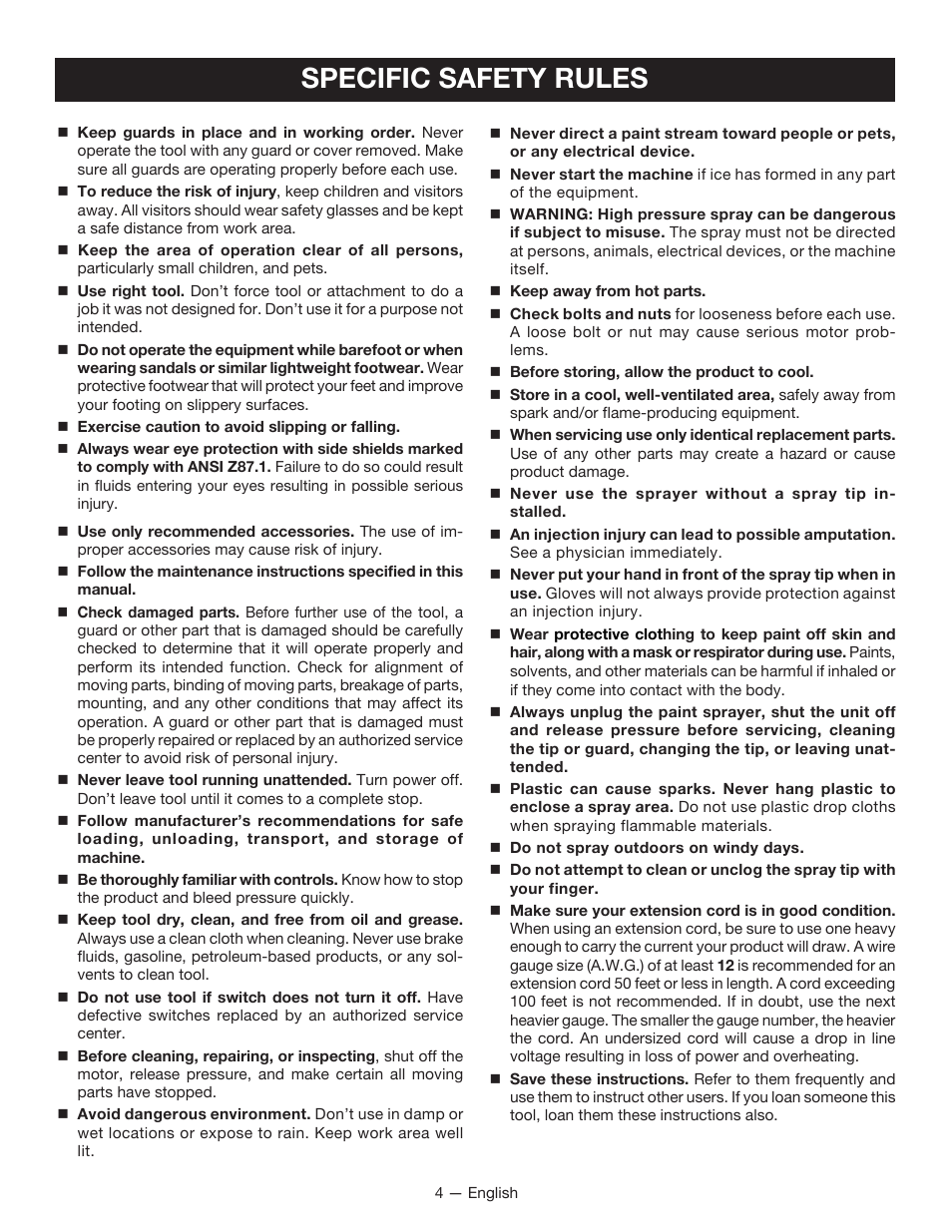 Specific safety rules | Milwaukee M4910-20 User Manual | Page 9 / 48