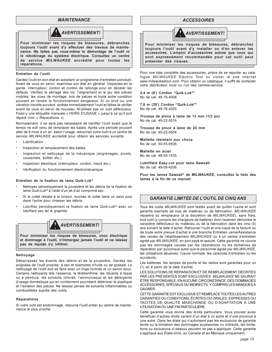 Milwaukee 6509 User Manual | Page 15 / 24