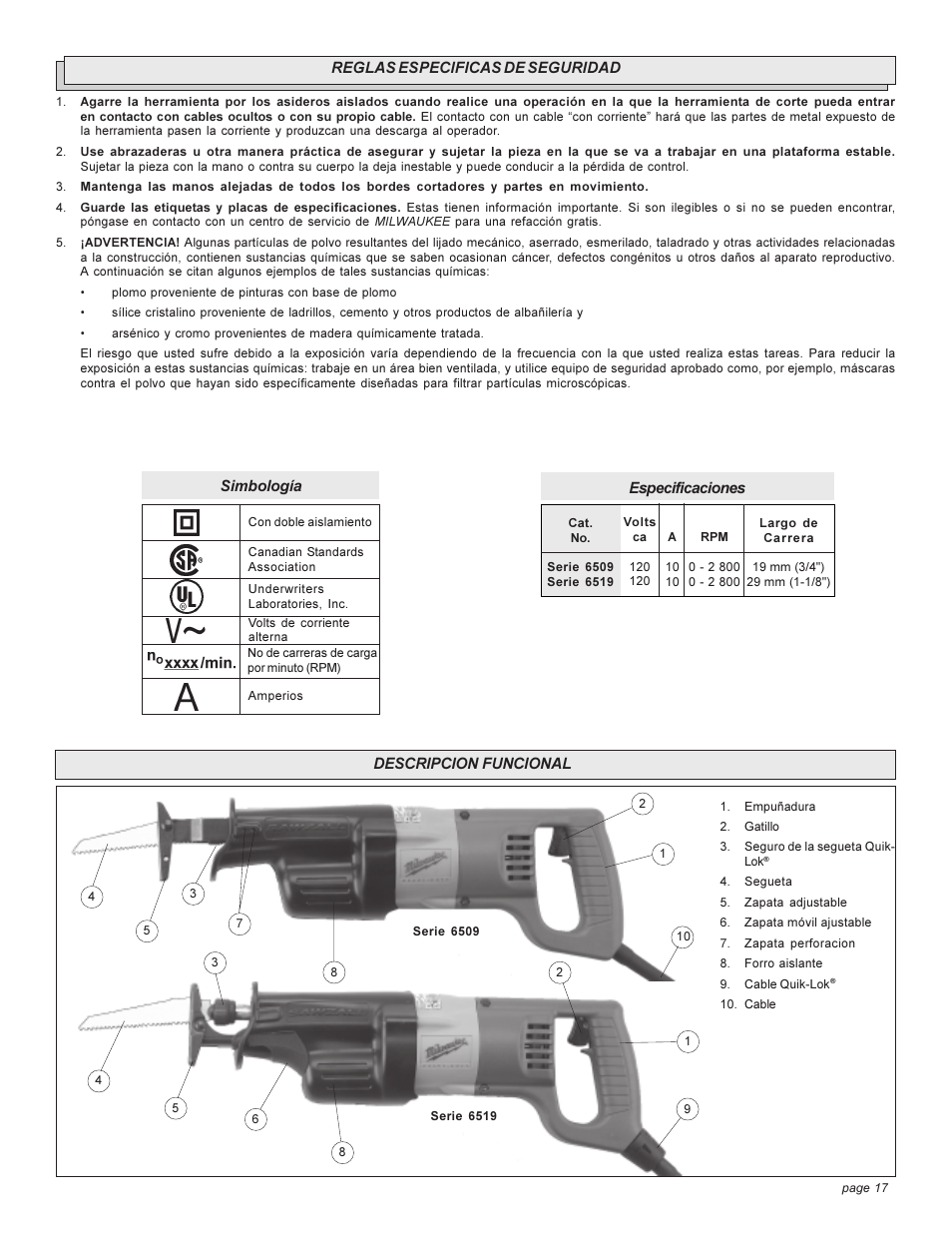 Milwaukee 6509 User Manual | Page 17 / 24