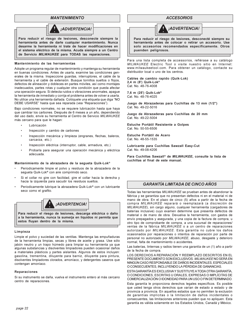 Milwaukee 6509 User Manual | Page 22 / 24