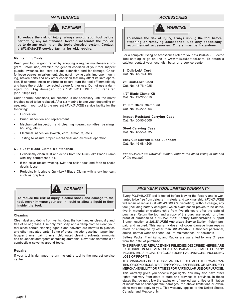 Milwaukee 6509 User Manual | Page 8 / 24