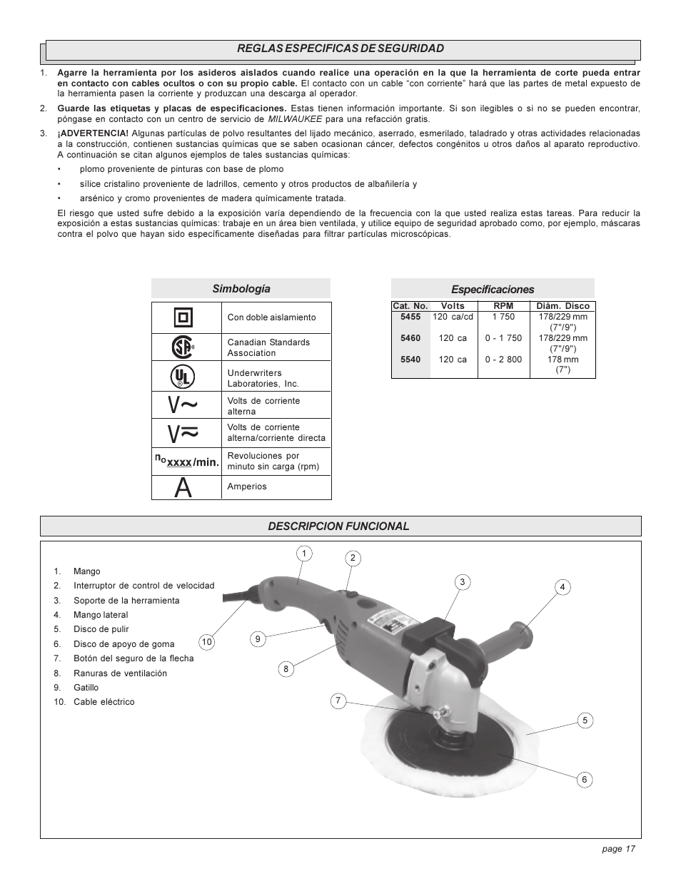 Milwaukee Heavy-Duty Polishers User Manual | Page 17 / 24