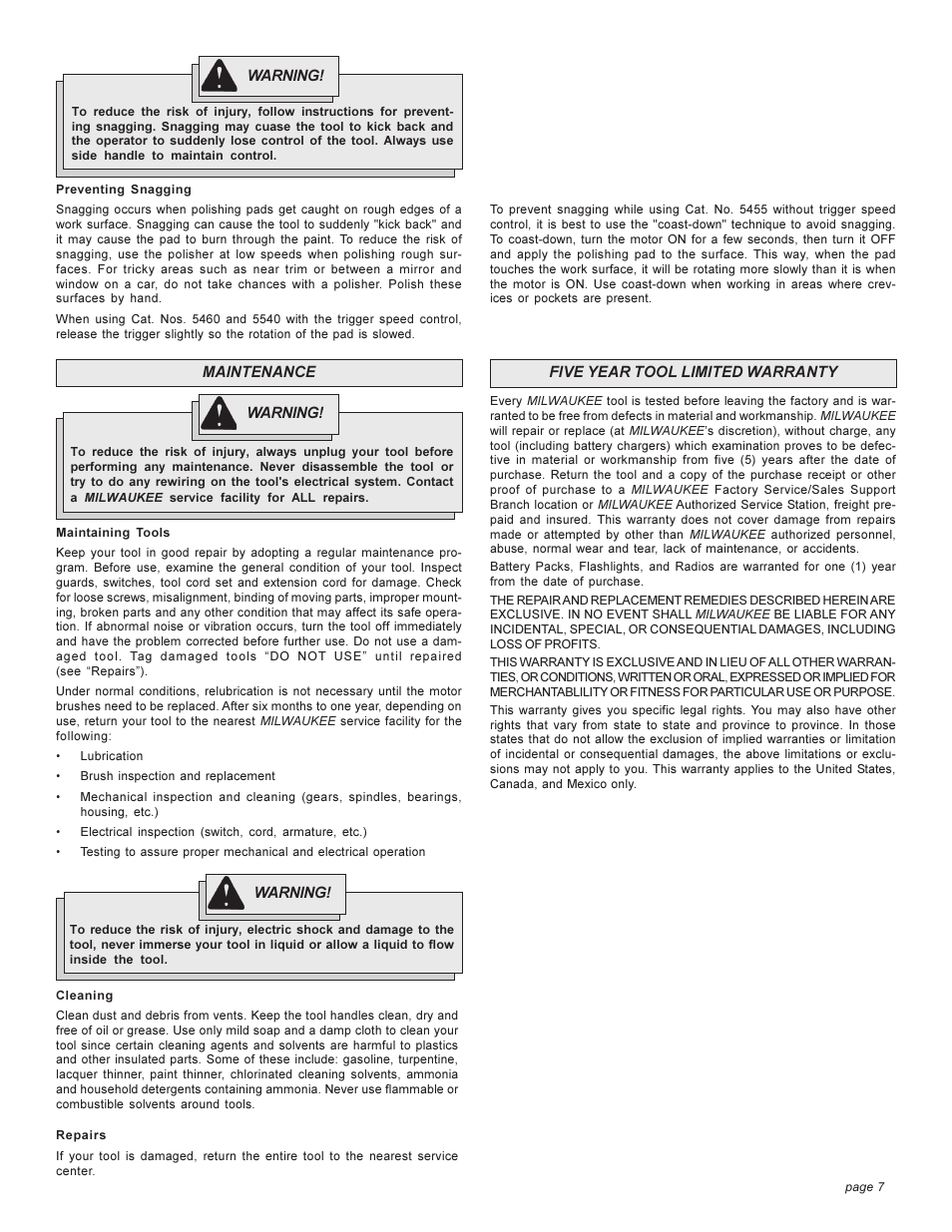 Milwaukee Heavy-Duty Polishers User Manual | Page 7 / 24